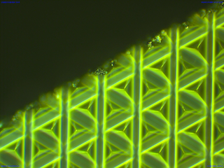 Inspection of retroreflector-pattern at 200x: recessed pyramids